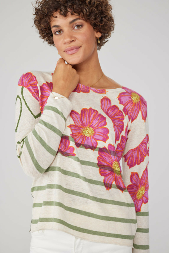 Pullover mit Streifen und Blumen